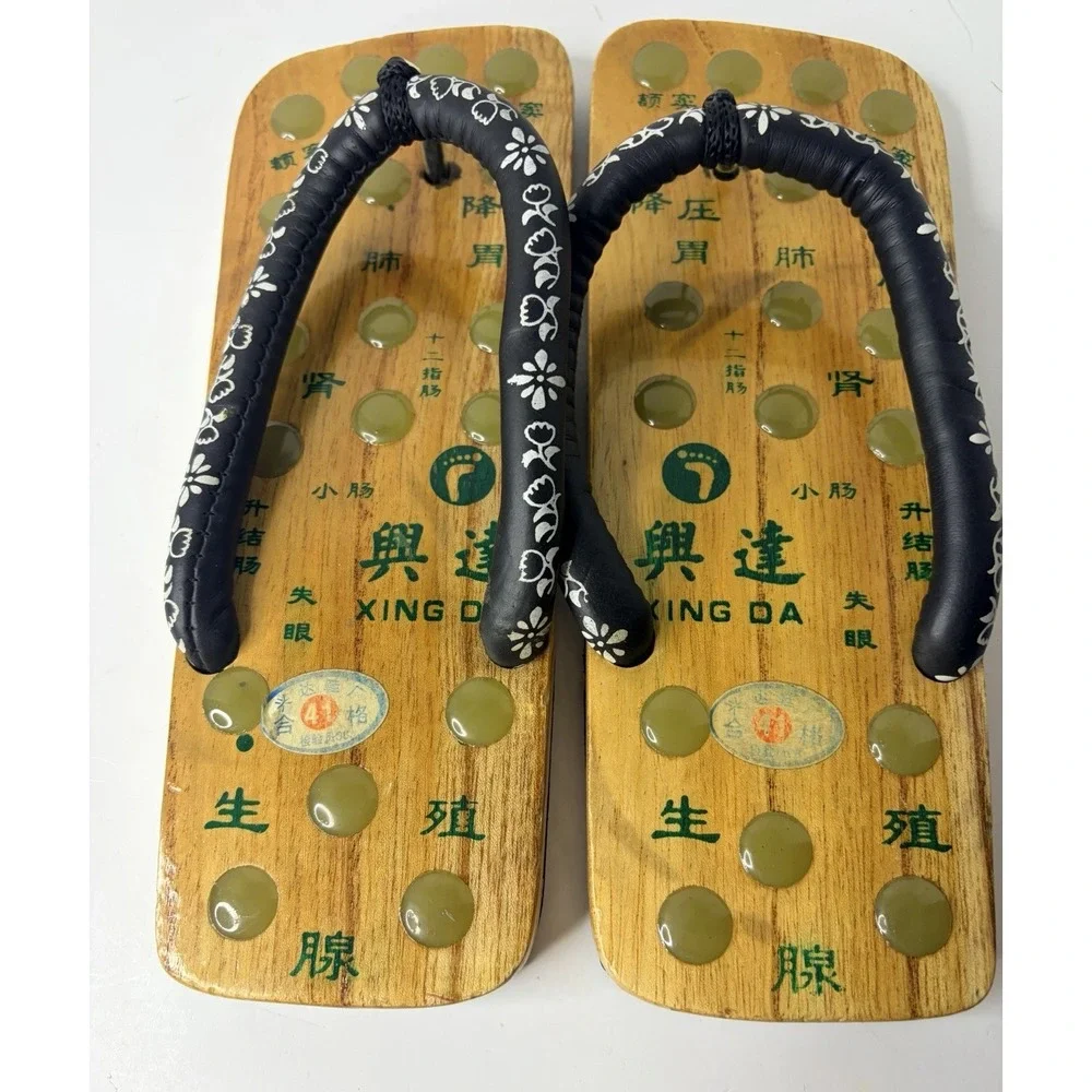 Vintage Chinese Reflexology Acupressure‎ Foot Massage Sandals Wood Size 41